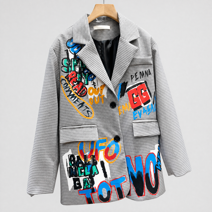 Oversized Damenblazer mit dezentem Karomuster