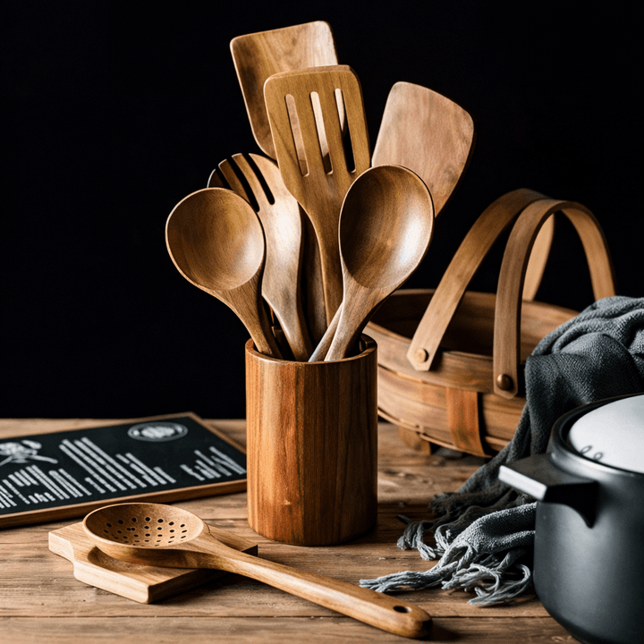Traditionelles japanisches Küchenutensilien-Set aus Holz (7-teilig)
