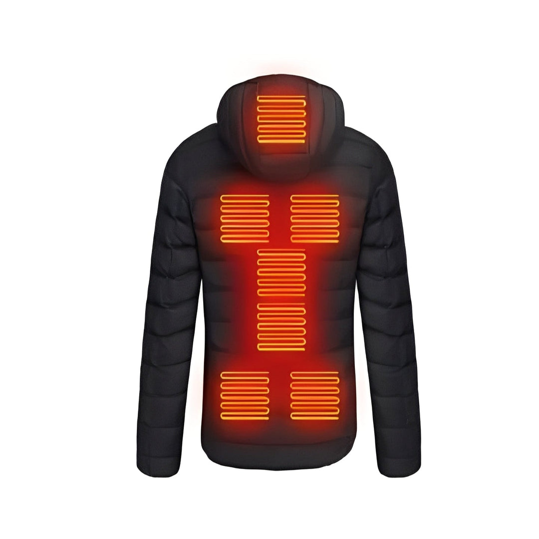 Schwarze beheizte Jacke mit drei Stufen und integriertem USB