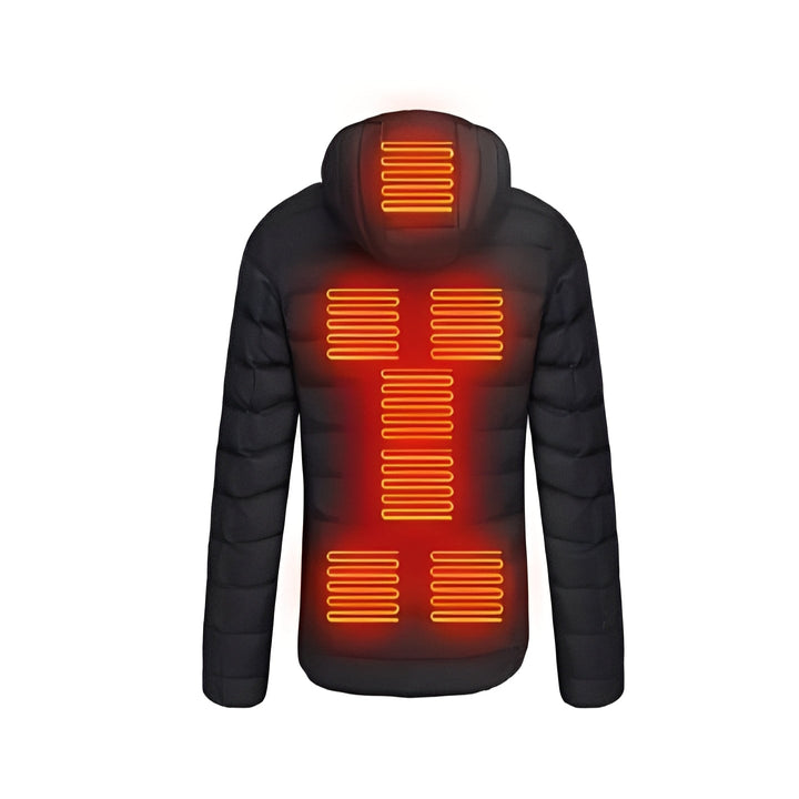 Schwarze beheizte Jacke mit drei Stufen und integriertem USB