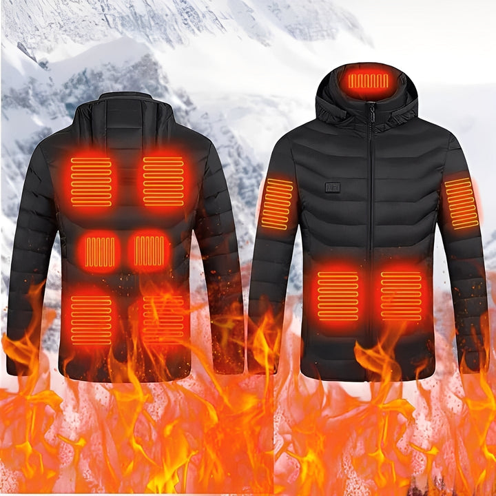 Schwarze beheizte Jacke mit drei Stufen und integriertem USB