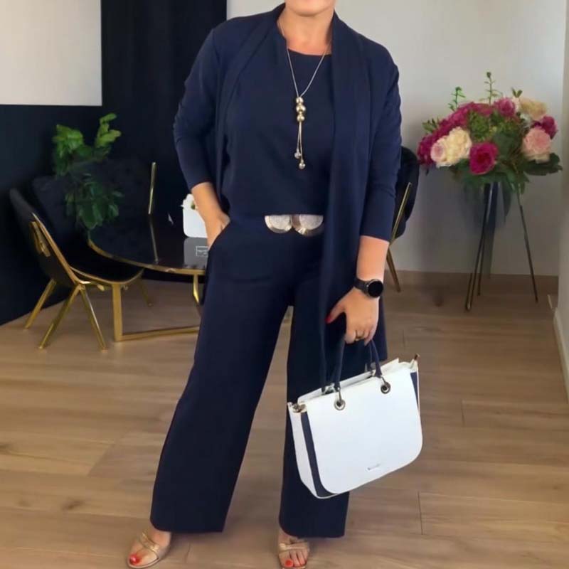 3-teiliges Komfort-Set: Strickjacke, Top und Hose