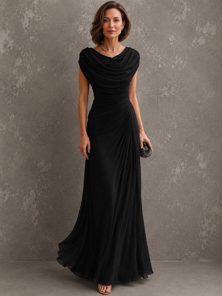 Drapiertes ärmelloses Maxikleid mit schwingendem bodenlangem Rock