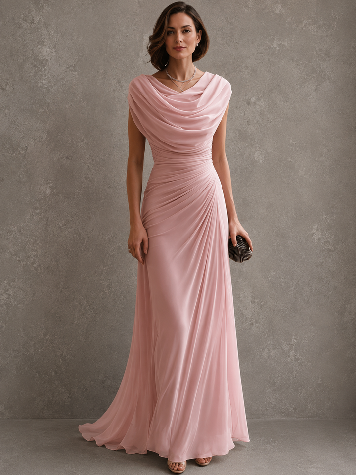 Drapiertes ärmelloses Maxikleid mit schwingendem bodenlangem Rock