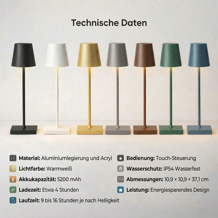 Kabellose Tischlampe | Tischlampe mit Akku | TavoloLuce
