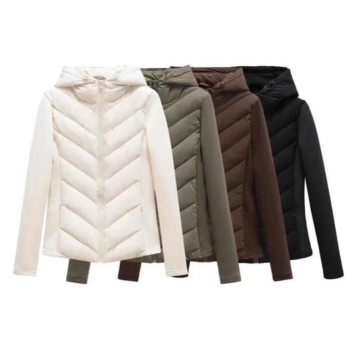 Leichte, gesteppte Damen-Winterjacke mit Kapuze und versteckten Taschen.