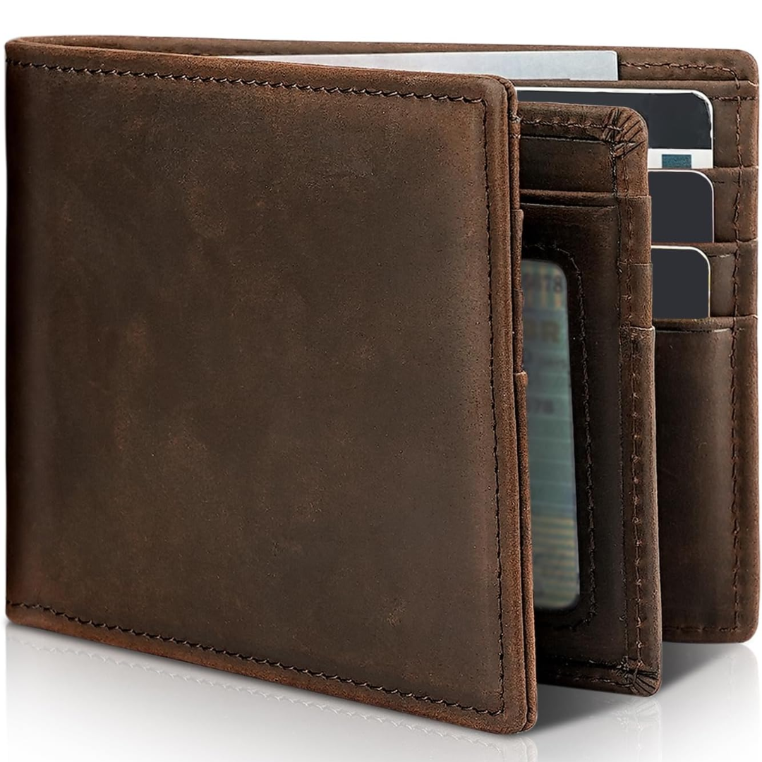 Herren-Bifold-Geldbörse aus echtem Leder mit RFID-Schutz