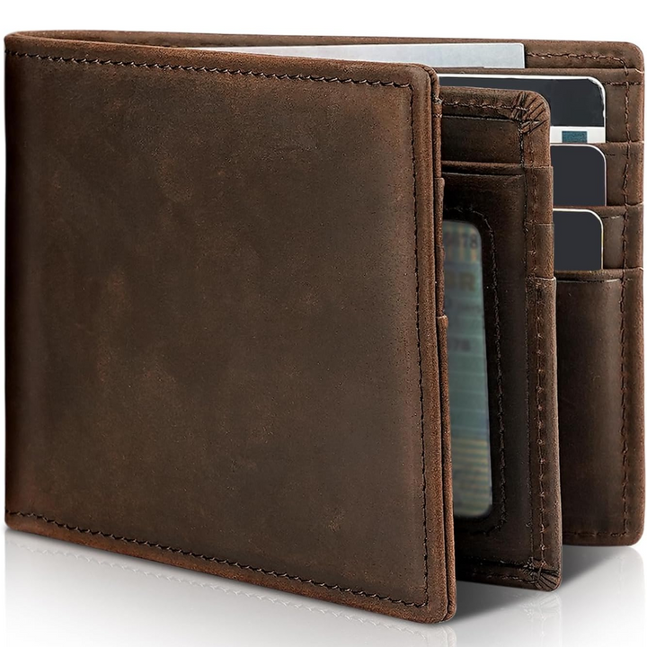 Herren-Bifold-Geldbörse aus echtem Leder mit RFID-Schutz