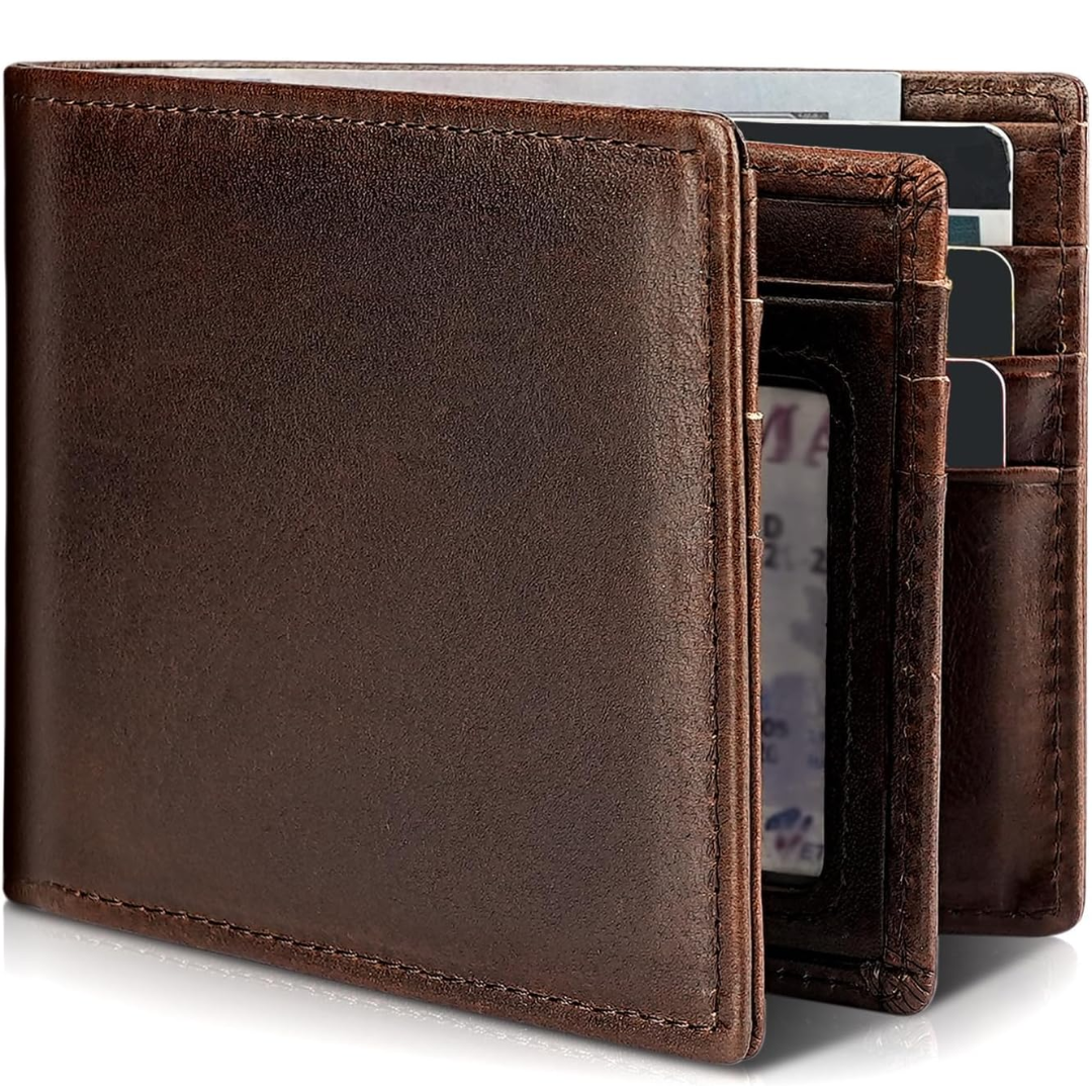 Herren-Bifold-Geldbörse aus echtem Leder mit RFID-Schutz