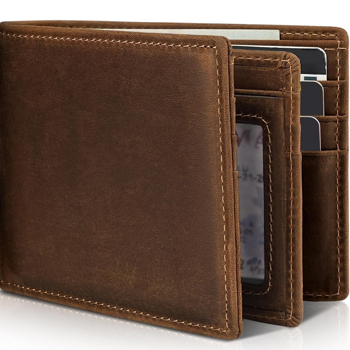 Herren-Bifold-Geldbörse aus echtem Leder mit RFID-Schutz