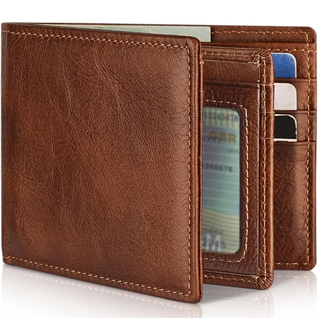 Herren-Bifold-Geldbörse aus echtem Leder mit RFID-Schutz