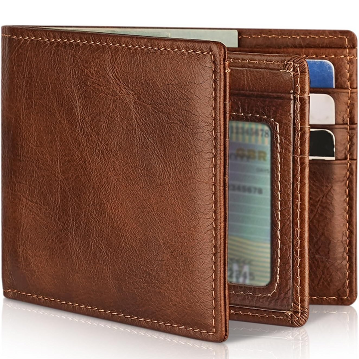 Herren-Bifold-Geldbörse aus echtem Leder mit RFID-Schutz