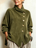 Damen-Cord-Sweatshirt mit asymmetrischer Knopfleiste und drapiertem Schalkragen