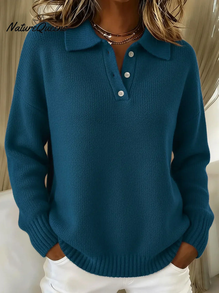 Klassischer Langarm-Pullover mit Polokragen für Herren und Damen, weicher elastischer Strick