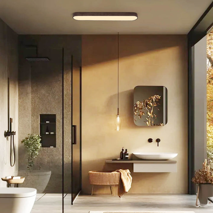 Ovale LED-Deckenleuchte Nordic Glow mit Holzakzent