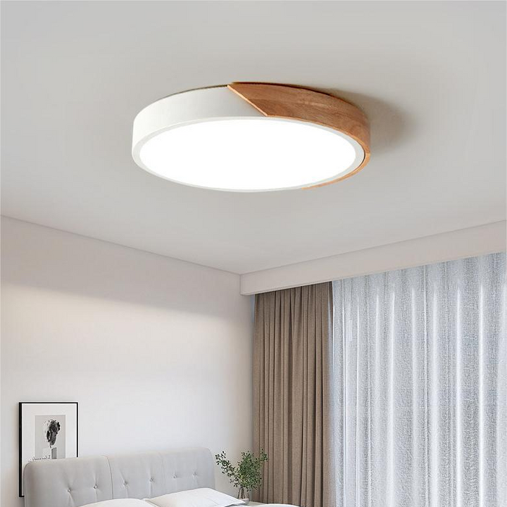 Runde Nordic-Macaron-Deckenlampe aus Holz