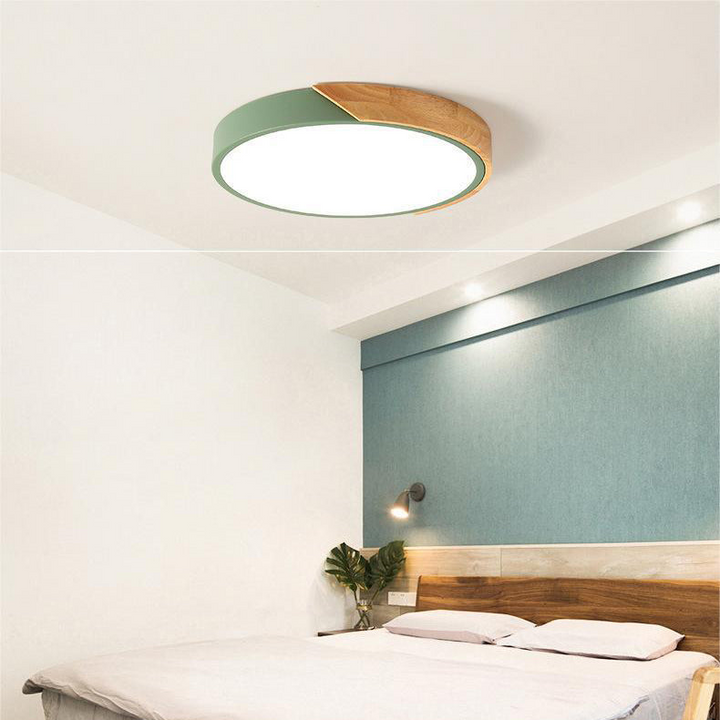 Runde Nordic-Macaron-Deckenlampe aus Holz