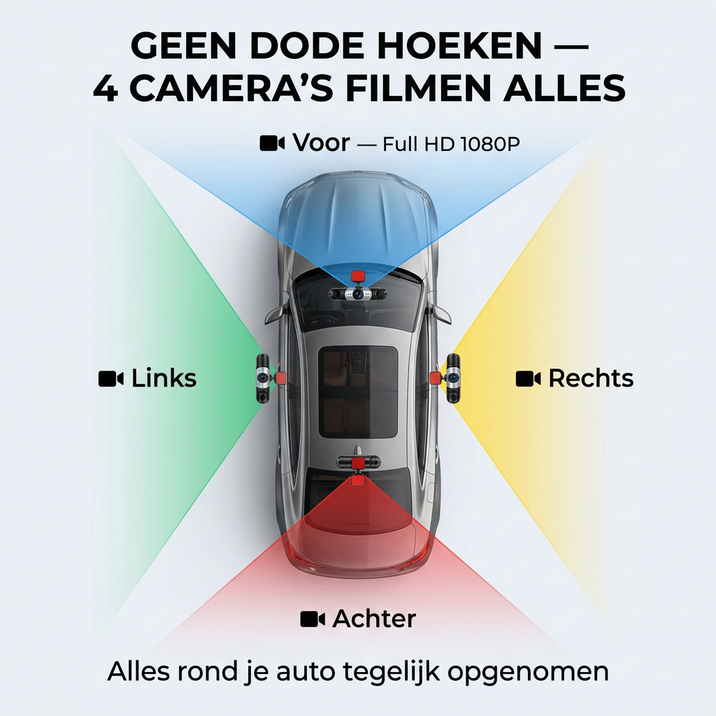 360°-Dashcam mit 4 Kameras, GPS‑Zeitstempel und Nachtsicht