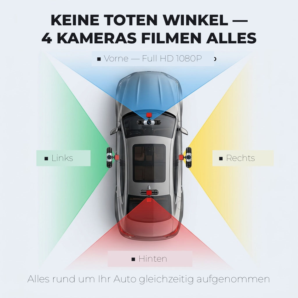 4-Kanal-Dashcam mit Nachtsicht, GPS und 360°-Abdeckung