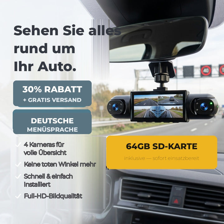 4-Kanal-Dashcam mit Nachtsicht, GPS und 360°-Abdeckung