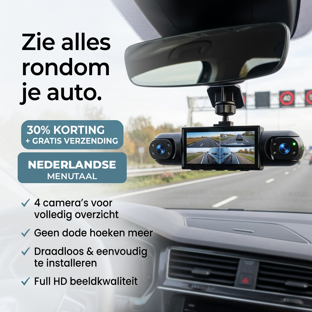 360°-Dashcam mit 4 Kameras, GPS‑Zeitstempel und Nachtsicht