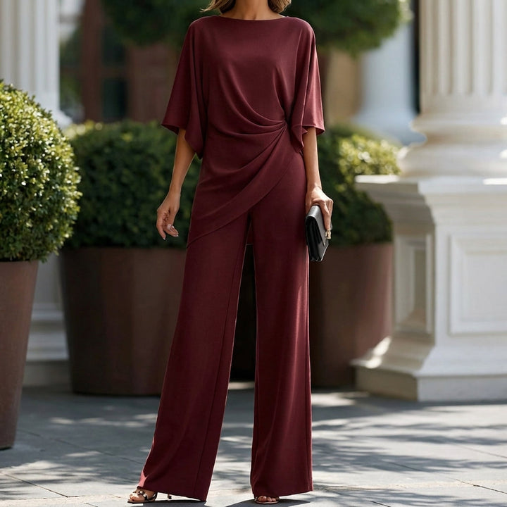 Drapierte Bluse und Hose mit weitem Bein – Zweiteiler