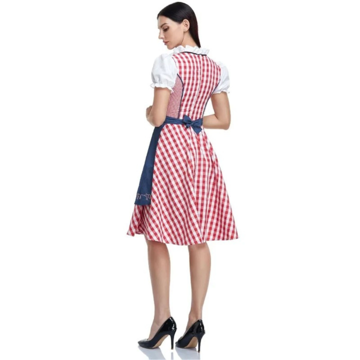 Damen-Karokleid mit Schnürmieder und Schürze, Oktoberfest Midi