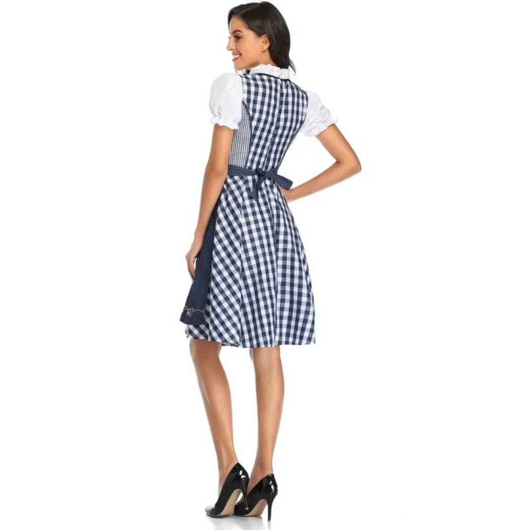 Damen-Karokleid mit Schnürmieder und Schürze, Oktoberfest Midi