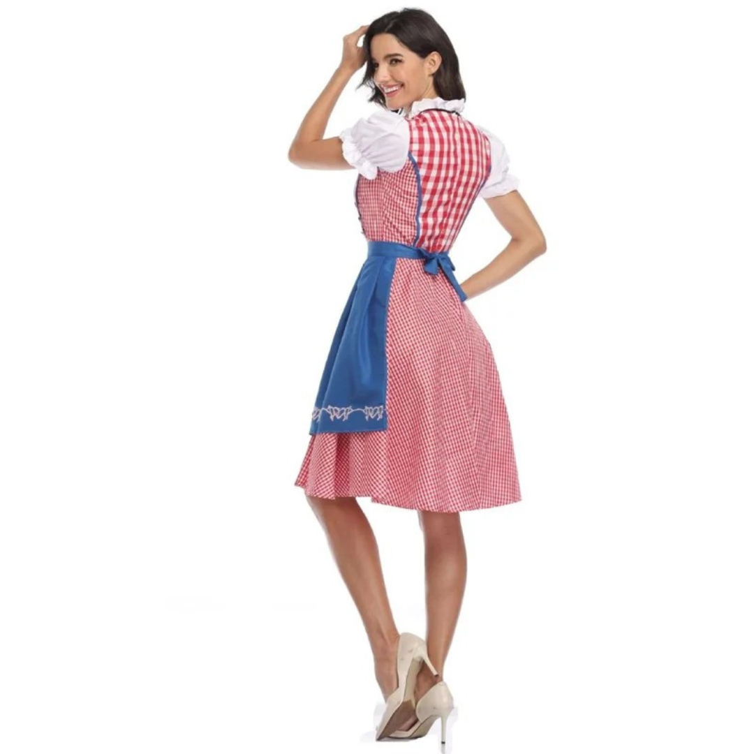 Damen-Karokleid mit Schnürmieder und Schürze, Oktoberfest Midi