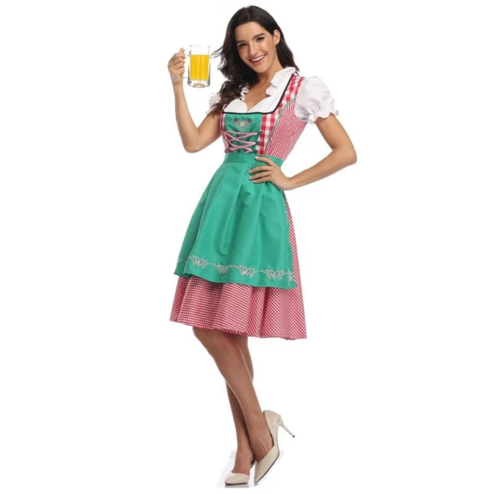 Damen-Karokleid mit Schnürmieder und Schürze, Oktoberfest Midi