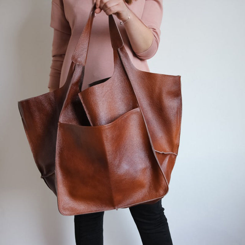Übergroße Vintage-Umhängetasche aus Leder für Damen