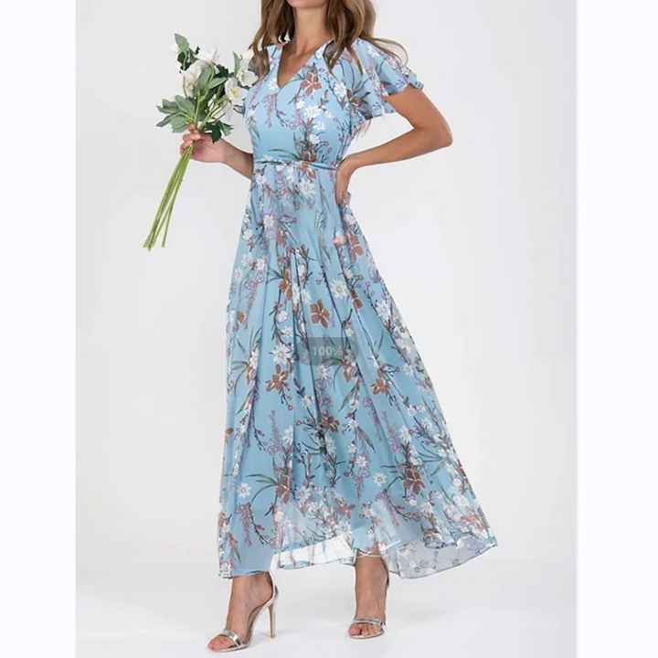 Maxikleid mit Schmetterlingsärmeln und Blumenmuster