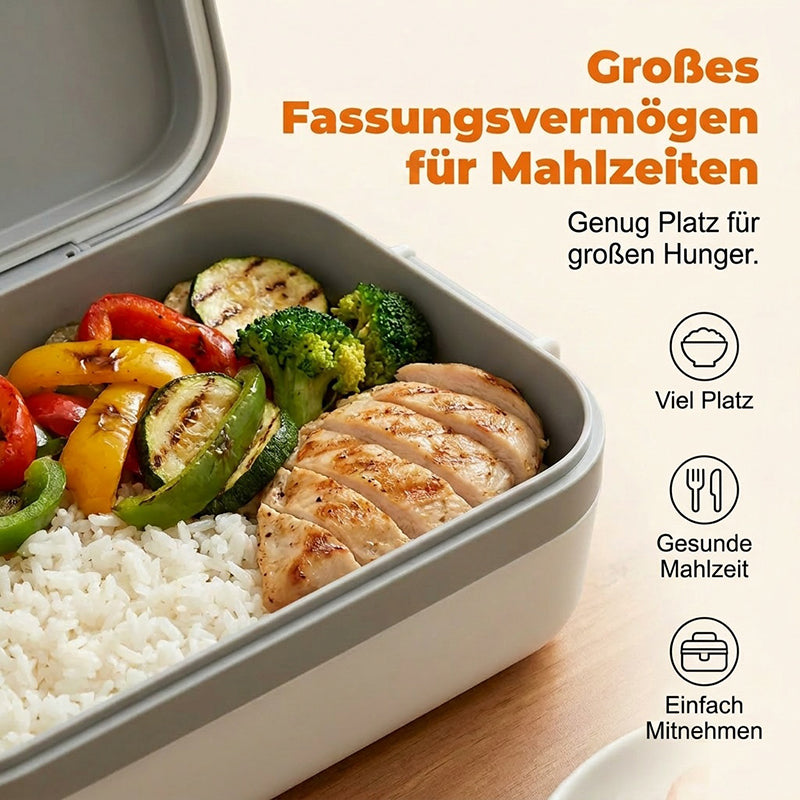 Kabellose, selbstheizende elektrische Lunchbox mit Edelstahleinsatz.