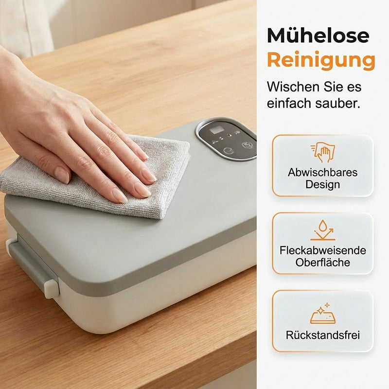 Kabellose, selbstheizende elektrische Lunchbox mit Edelstahleinsatz.