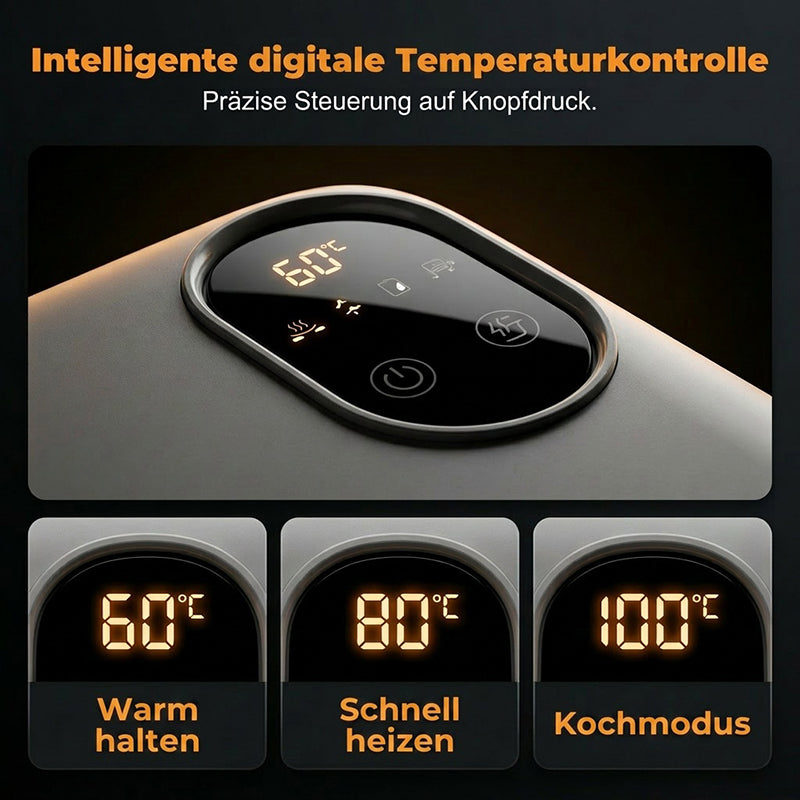 Kabellose, selbstheizende elektrische Lunchbox mit Edelstahleinsatz.