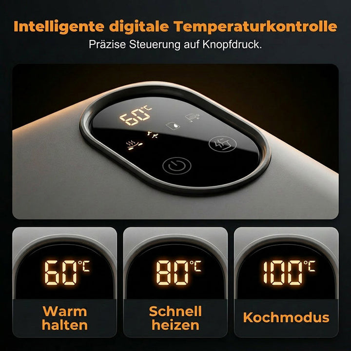Kabellose, selbstheizende elektrische Lunchbox mit Edelstahleinsatz.