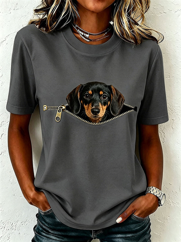 Kurzarm-T-Shirt mit Dackel-Print