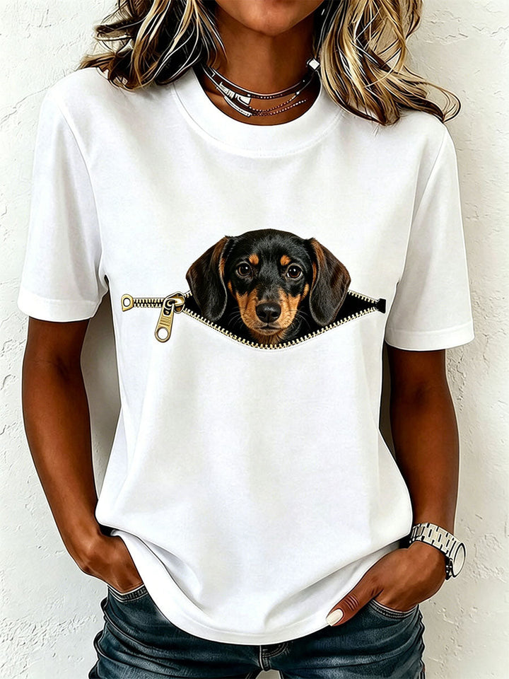 Kurzarm-T-Shirt mit Dackel-Print