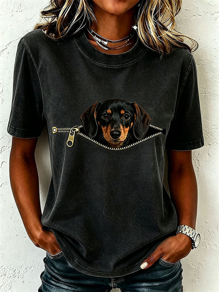 Kurzarm-T-Shirt mit Dackel-Print