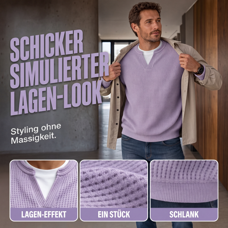 Oberteil mit langen Ärmeln und Waffelstrick mit angedeuteter Lage