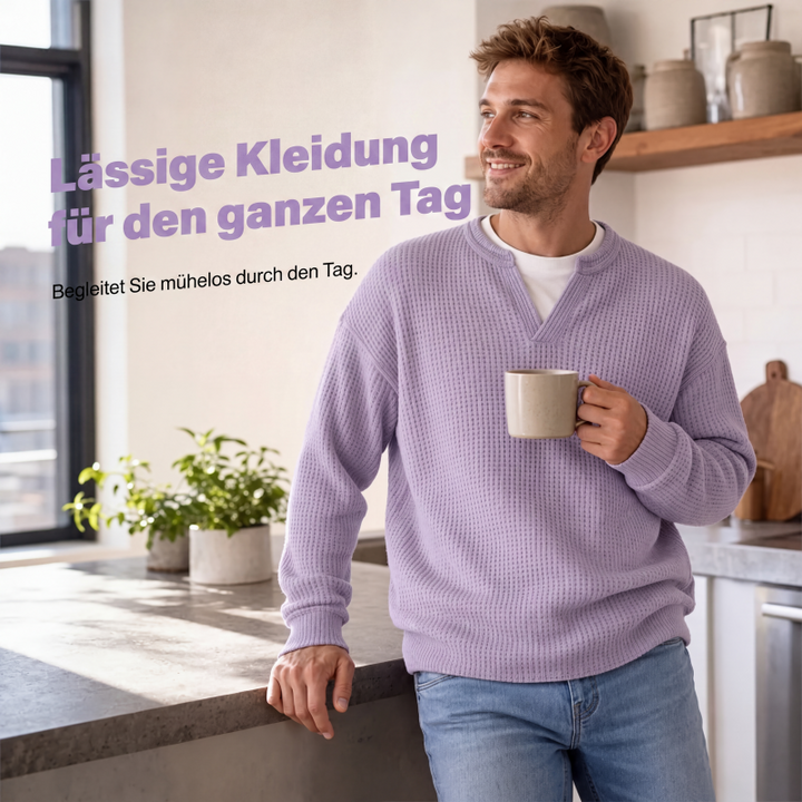 Oberteil mit langen Ärmeln und Waffelstrick mit angedeuteter Lage