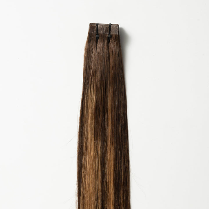 Tape-in Haarverlängerungen – Veloura Tape (Warme Braune Balayage 2+7)