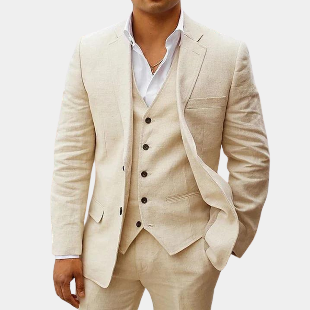 Herren-Dreiteiliger Maßanzug mit Reverskragen-Jacke, Weste und Hose