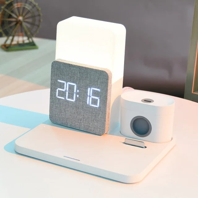 Multifunktionale Kabellose Ladestation – Mit Lampe und Wecker