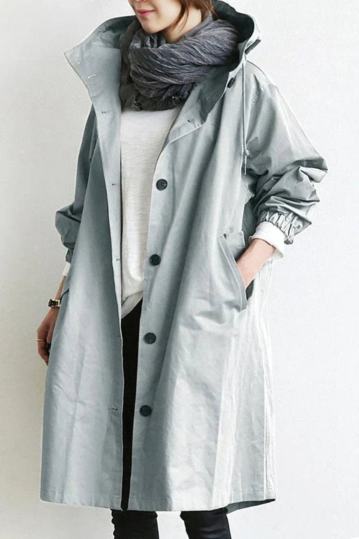 Damen-Longline-Trenchcoat mit Kapuze, wasserdicht, Oversized-Passform