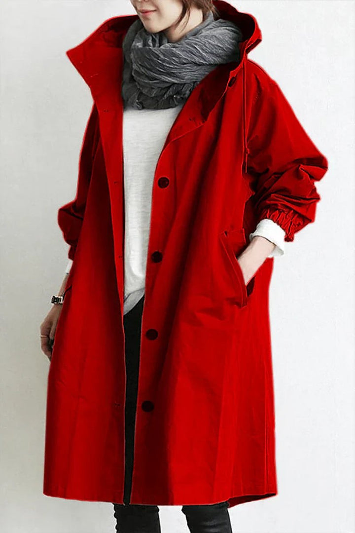 Damen-Longline-Trenchcoat mit Kapuze, wasserdicht, Oversized-Passform