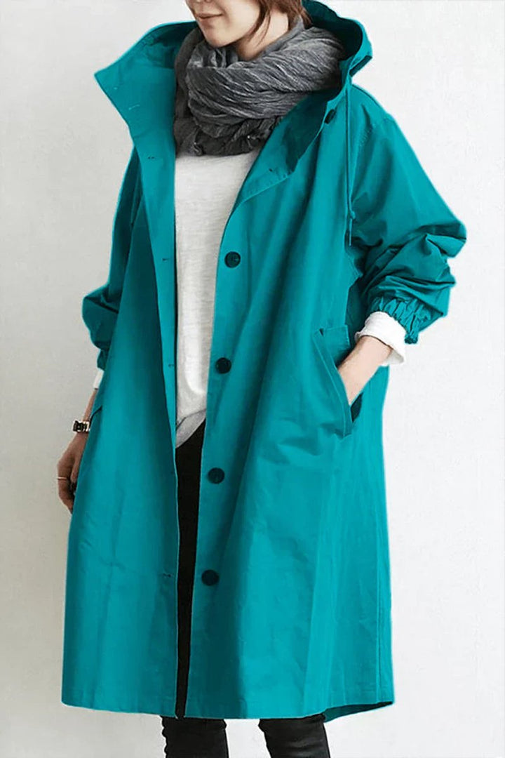 Damen-Longline-Trenchcoat mit Kapuze, wasserdicht, Oversized-Passform