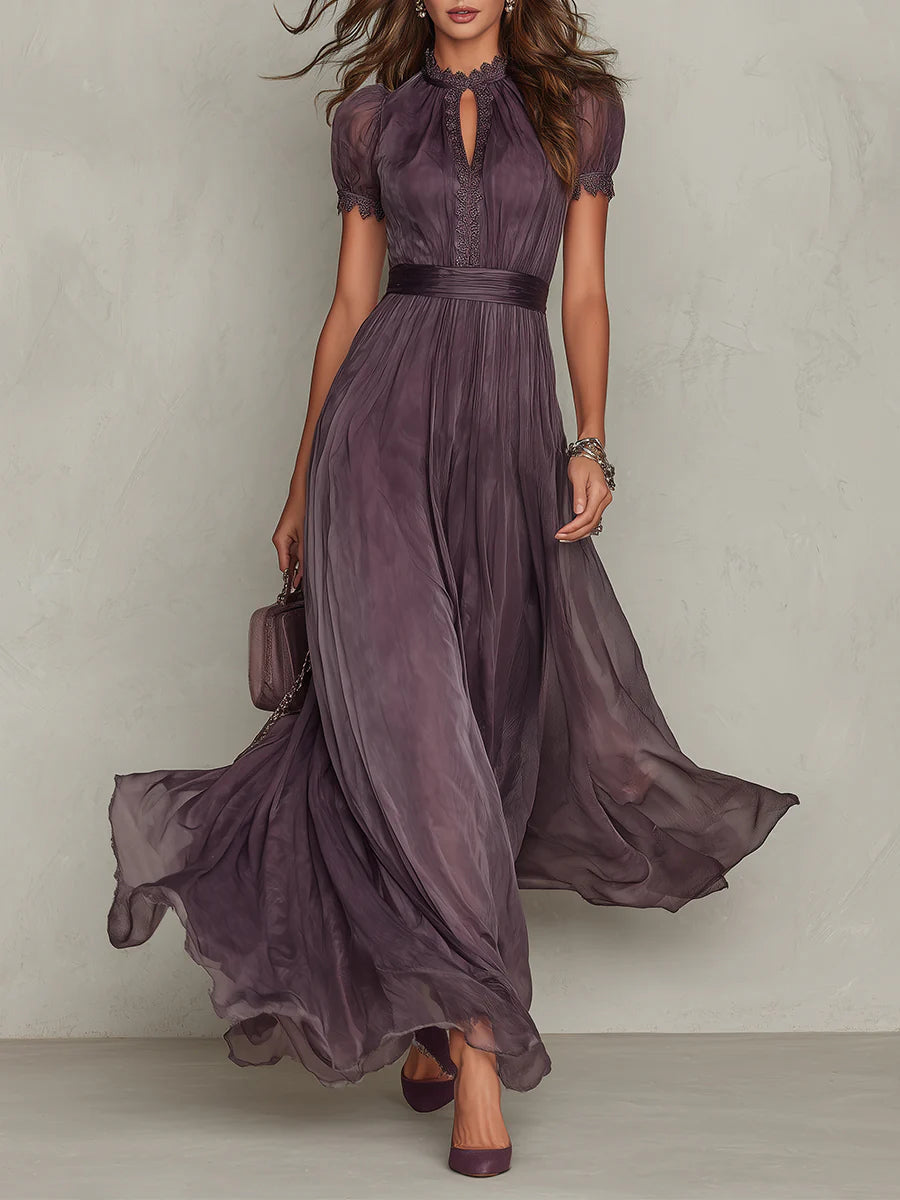 Damen-Maxikleid mit Spitzenbesatz und geraffter Taille für besondere Anlässe