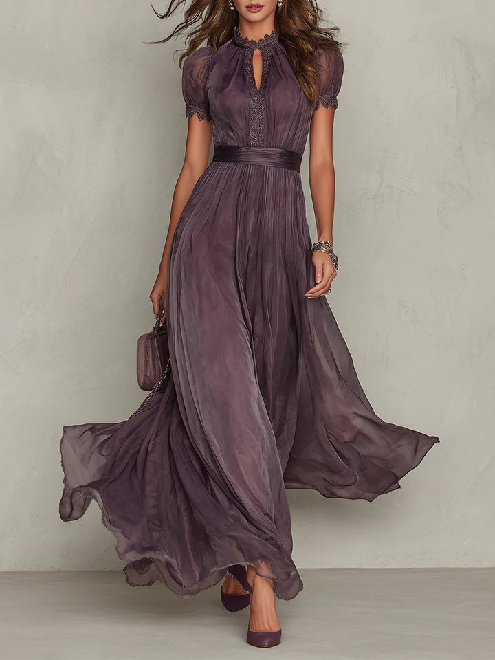 Damen-Maxikleid mit Spitzenbesatz und geraffter Taille für besondere Anlässe