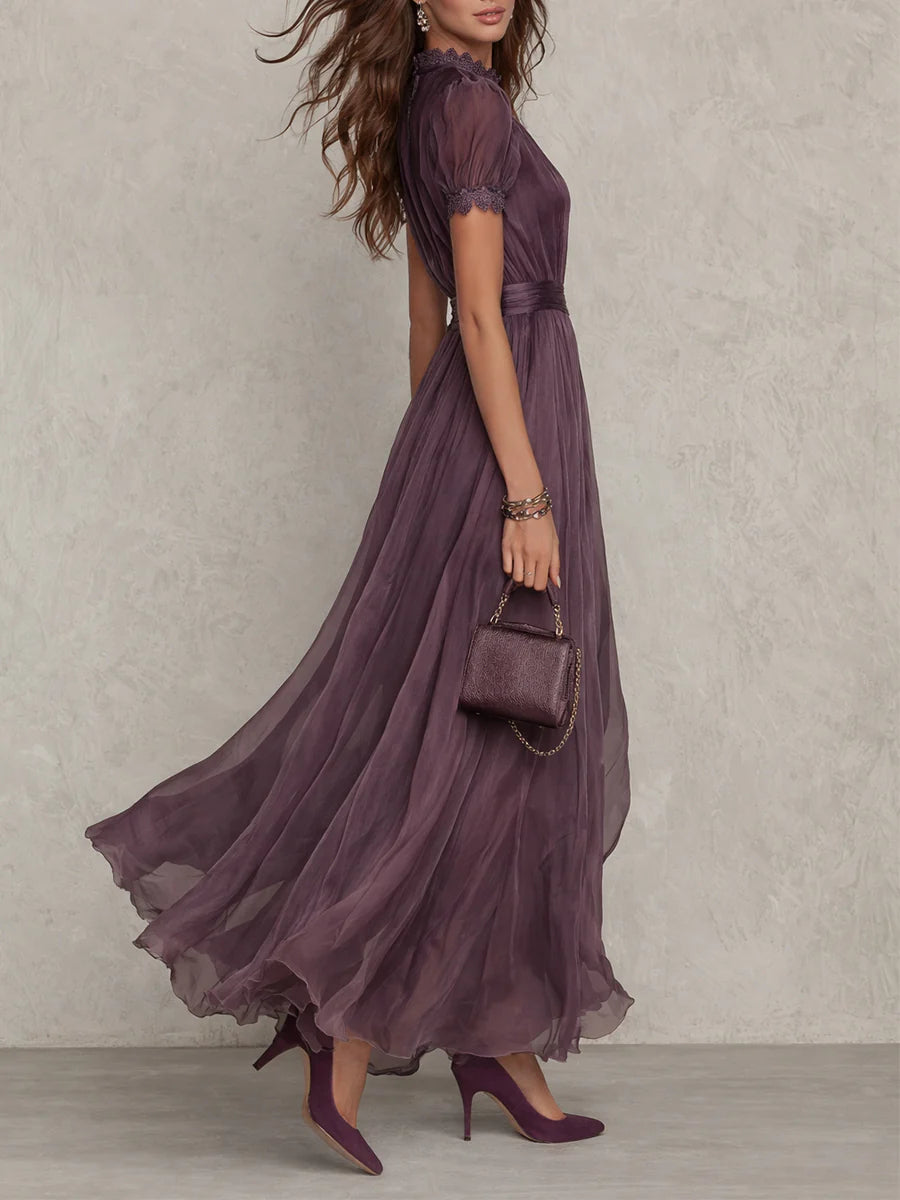 Damen-Maxikleid mit Spitzenbesatz und gekräuselter Taille für besondere Anlässe